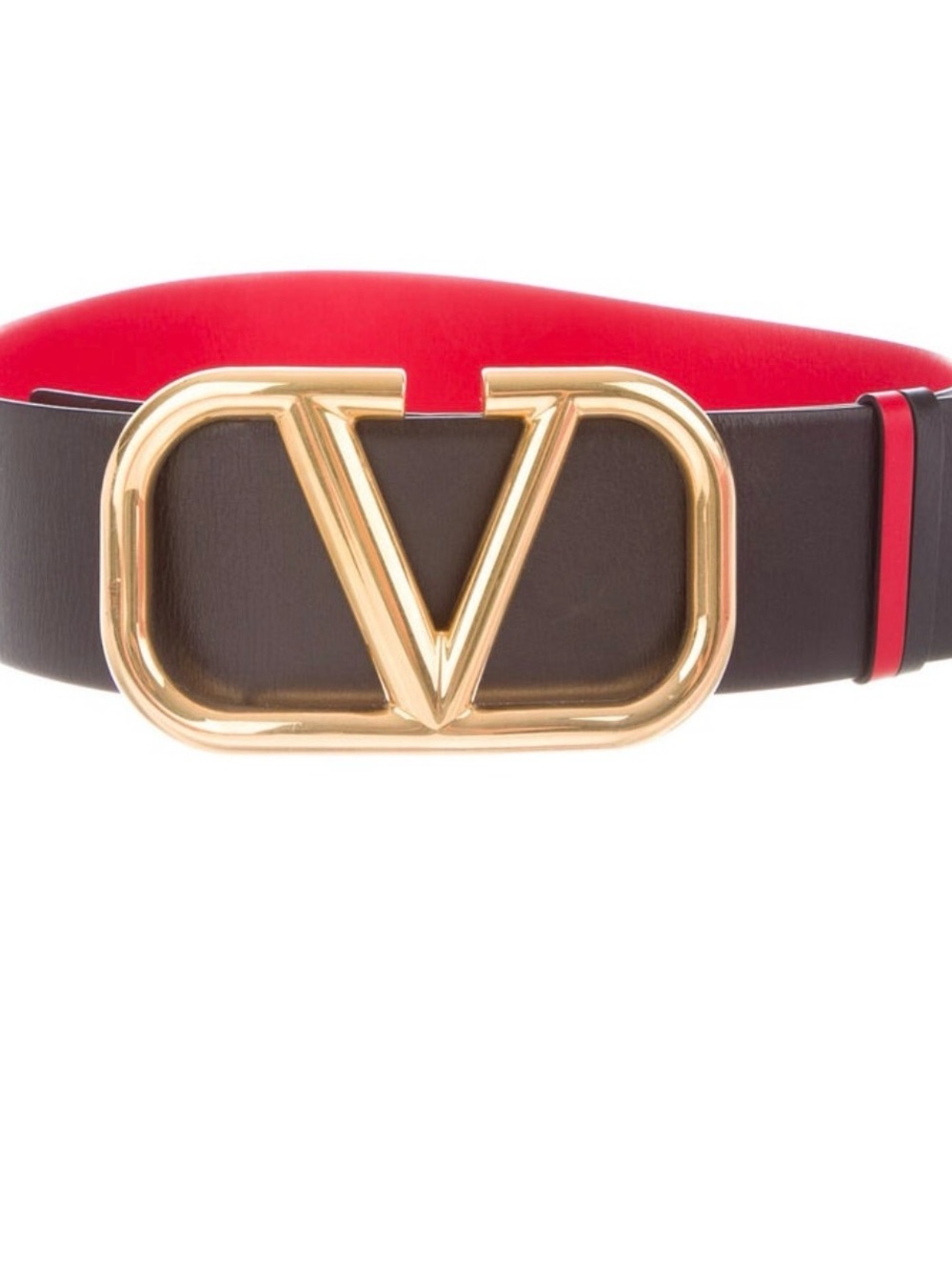 Valentino Wide Gold Buckle Brown and Red Leather Logo Belt XS